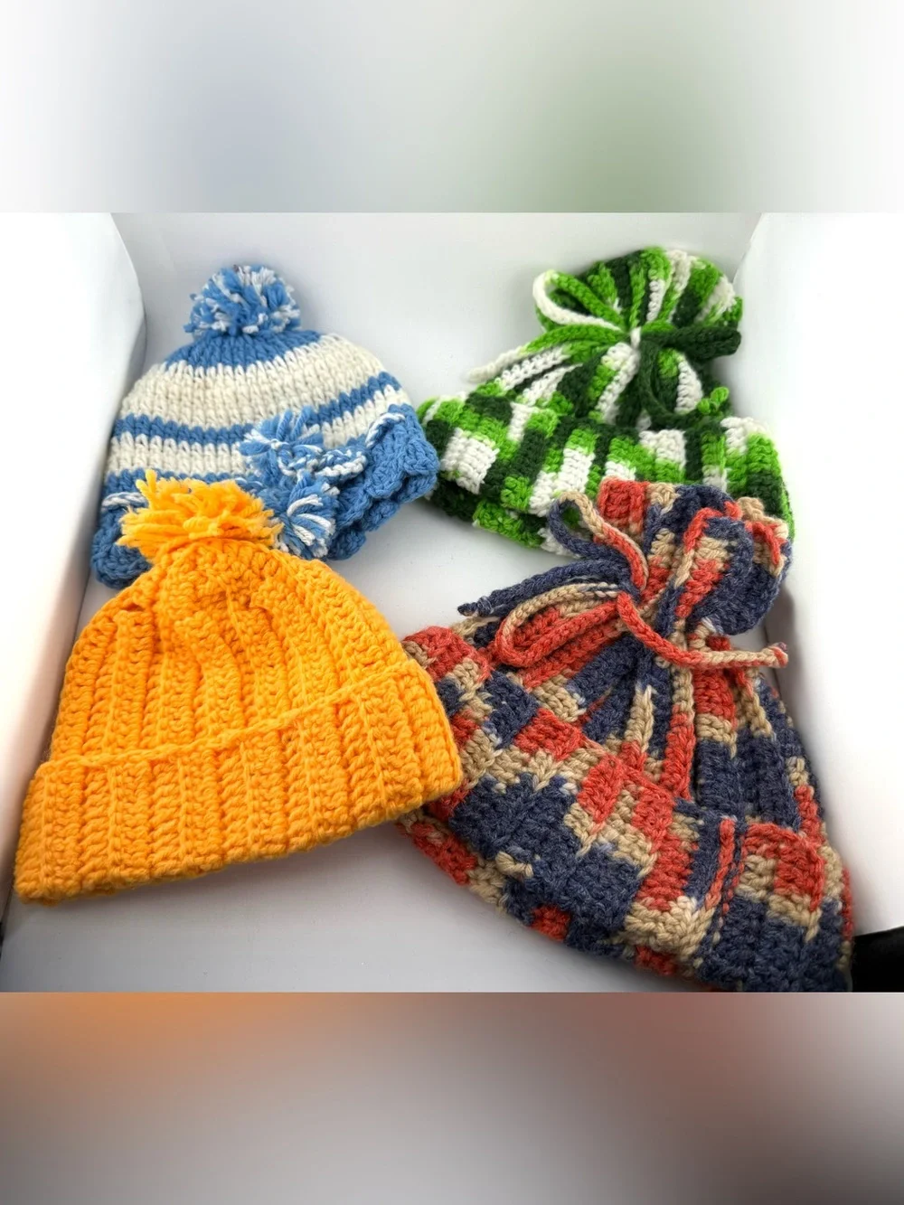 Handmade Crochet Beanie Bundle | 4-Piece Winter Hat Lot | New